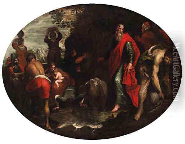 Moses striking the Rock Oil Painting - Leandro Bassano