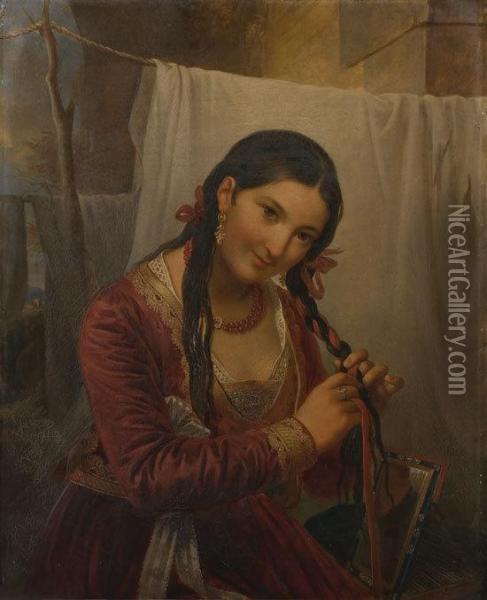 Donna In Costume Oil Painting - Ferdinando Cavalleri