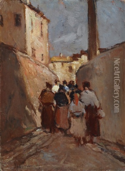 Figure In Strada Oil Painting - Adolfo Tommasi