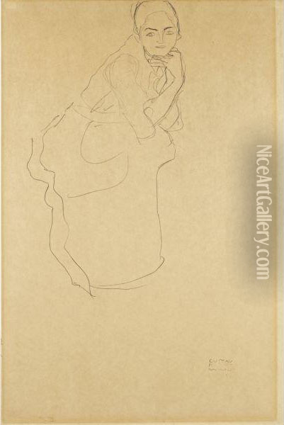 Femme Assise (mit Aufgestutztem Kinn Nach Rechts Sitzend) Oil Painting - Gustav Klimt