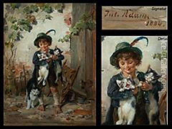 Junge Mit Drei Katzen Oil Painting - Julius I Adam