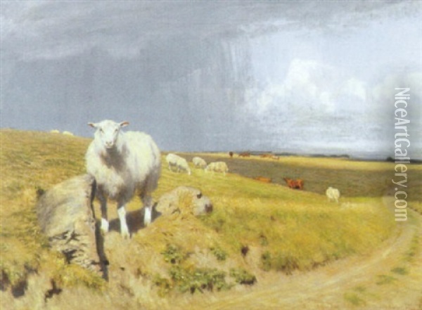 Sommerlandskab Med Far Og Kreaturer Oil Painting - Vilhelm Theodor Fischer
