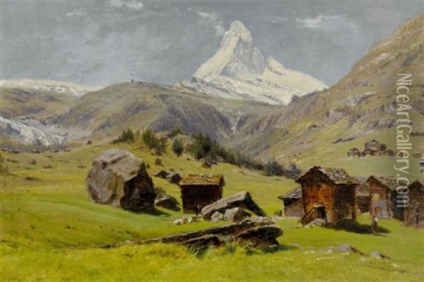 Blick Auf Das Matterhorn (after Johann Joseph Geisser (1824 - 1894)?) Oil Painting - Silvio Poma