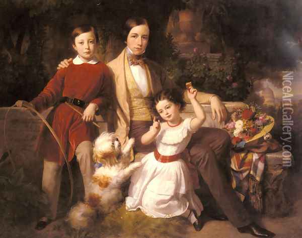 Group Portrait With The Prince Valmontone, Gwendalina Doria-Pamphili And Bertram Talbot, In A Villa Garden Oil Painting - Carl Von Blaas