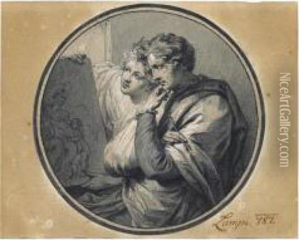 A Painter Studying His Work, His Model Beside Him Oil Painting - Johann Baptist the Elder Lampi