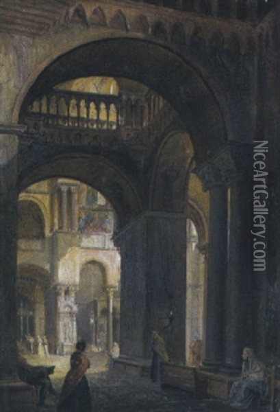 Interno Della Basilica Di San Marco A Venezia Oil Painting - Giuseppe Borsato