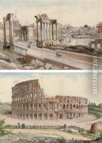 The Colosseum, Rome; The Roman Forum Oil Painting - John Martin