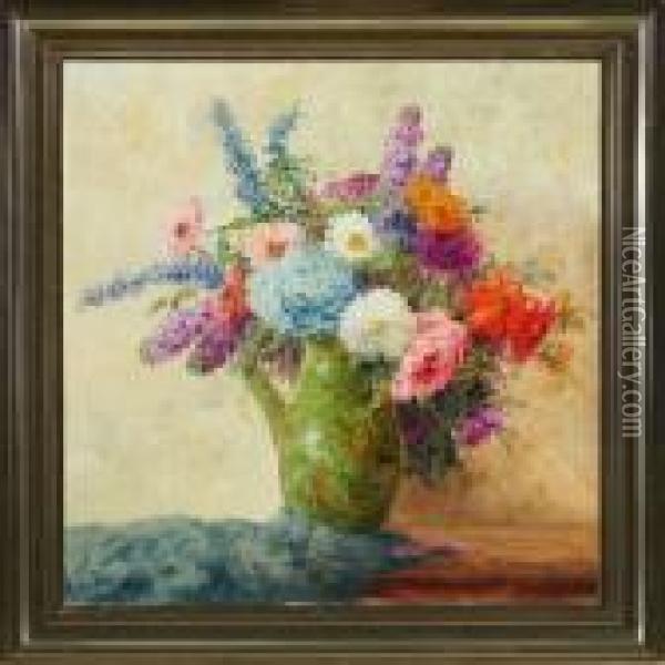 Still Life With Flowers In A Pitcher Oil Painting - Max Theodor Streckenbach