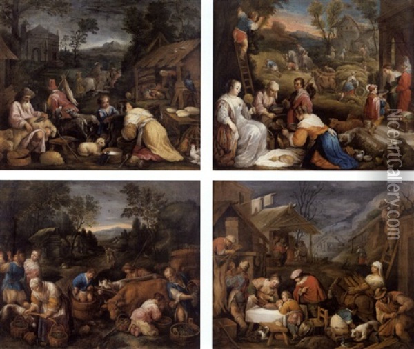 Allegorie Des Quatre Saisons: Le Printemps Ou La Tonte Des Moutons (+ 3 Others; Set Of 4) Oil Painting - Francesco Bassano the Younger