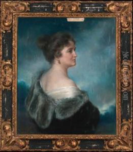 Portrait Of Major Molyneux-montgomerie Half-length, In Militarydress; And Portrait Of Mrs Molyneux-montgomerie, Half-lengthwearing A Fur Collared Coat And Pearl Earrings Oil Painting - Charlotte Blakeney Ward
