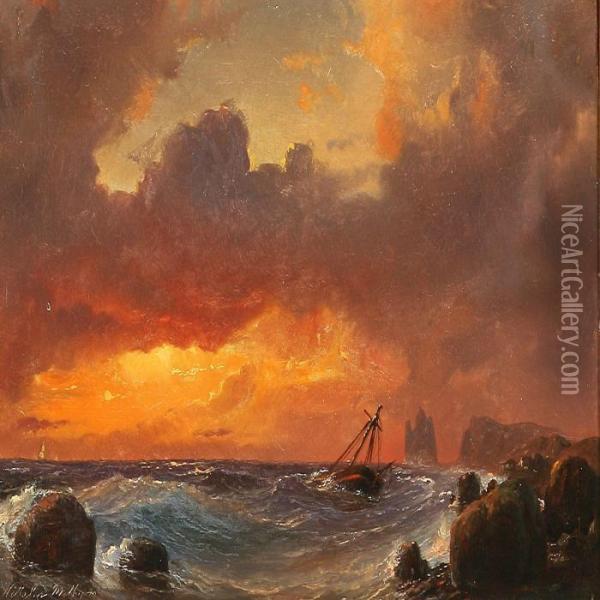 Coastal Scene At Sunset Oil Painting - Vilhelm Melbye