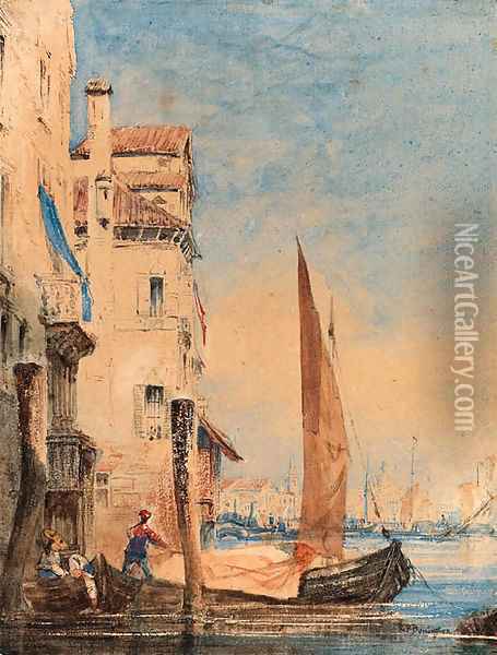 Boats on a canal, Venice Oil Painting - Richard Parkes Bonington