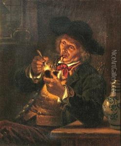 A Man Smoking A Pipe Oil Painting - Eberhard Stammel