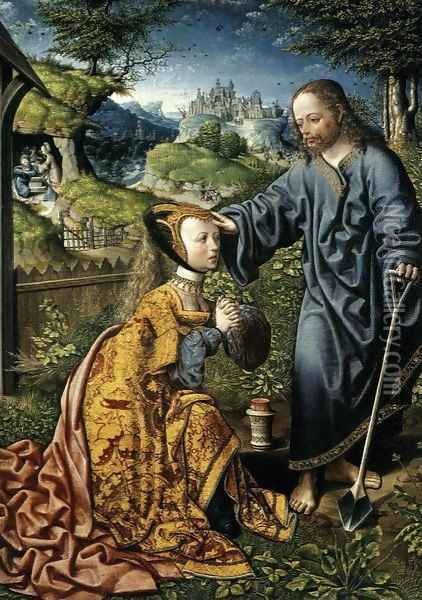 Christ Appearing to Mary Magdalen as a Gardener Oil Painting - Jacob Cornelisz Van Oostsanen