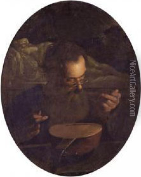 Old Man Stringing A Lute Oil Painting - Pietro Paolini