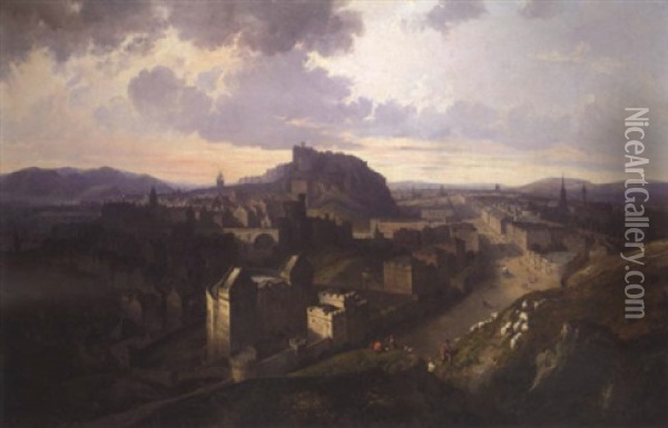 View Of Edinburgh From Carlton Hill Oil Painting - Frederic Bourgeois de, Baron Mercey