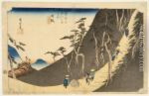Sayononaka Mountain Near Nissaka Oil Painting - Utagawa or Ando Hiroshige