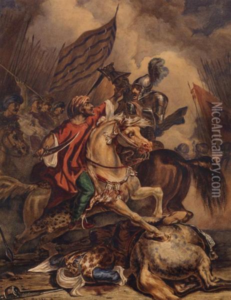 Le Combatdu Ghiaour Oil Painting - Louis Joseph Fanelli-Semah