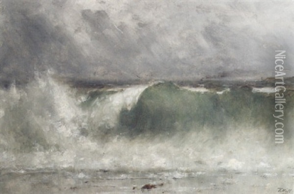 Crashing Waves Oil Painting - Thomas Hill