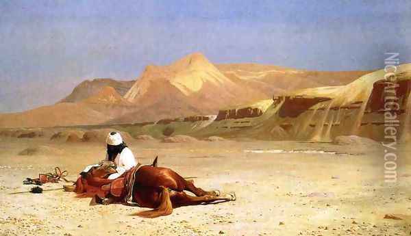 An Arab and His Horse in the Desert Oil Painting - Jean-Leon Gerome