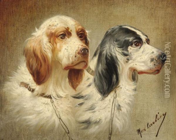 A Portrait Of A Brown-white And Black-white Dog Oil Painting - Max Carlier
