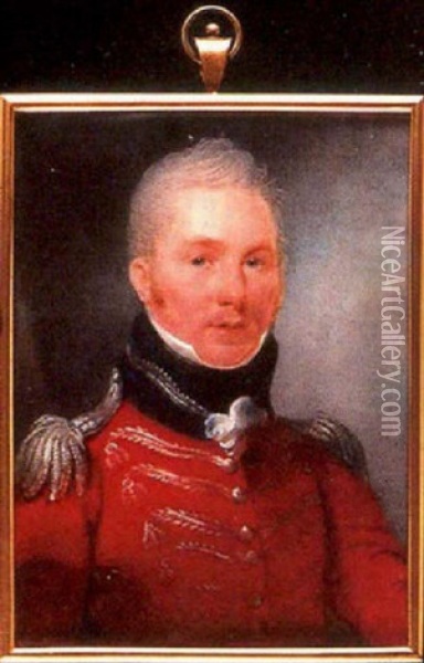 Portrait Of Lieutenant General Sir John Rose, K.c.b., In Staff Uniform, His Scarlet Jacket With Dark Blue Collar Oil Painting - Thomas Hargreaves