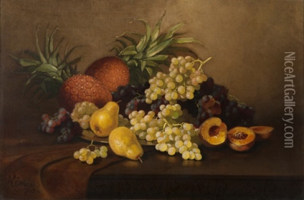 Still Life Of Pineapples, Peaches, Grapes, Pears Oil Painting - John Clinton Spencer