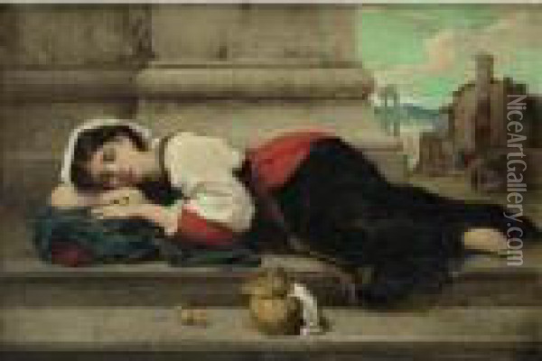 Young Italian Girl Asleep Oil Painting - Francois Lafon