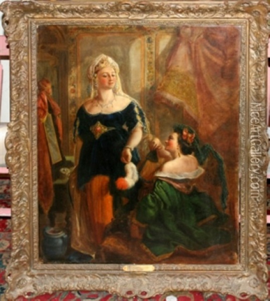 2 Women In A Dressing Room Oil Painting - Edward William John Hopley