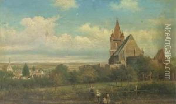 Ansicht Von Perchtoldsdorf Von Der Leonshardtsberg: View Of Anaustrian Town Oil Painting - Elias Pieter van Bommel