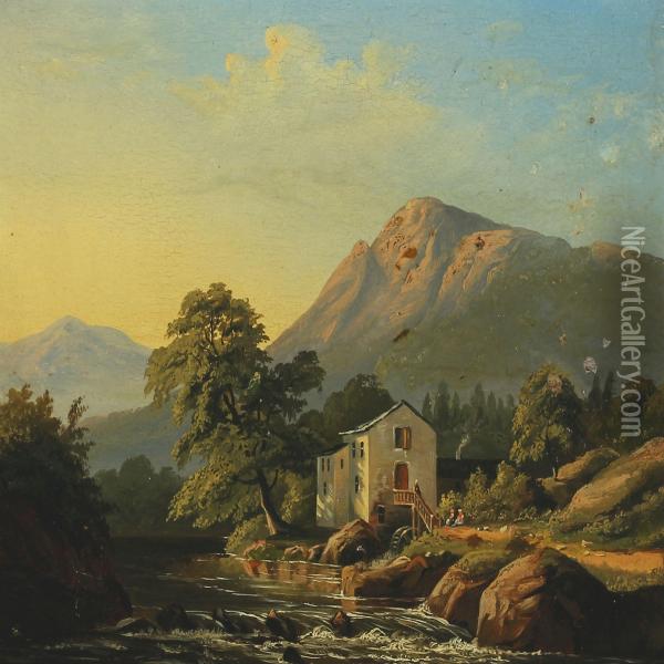 Mountain Landscape Oil Painting - F. C. Kiaerskou