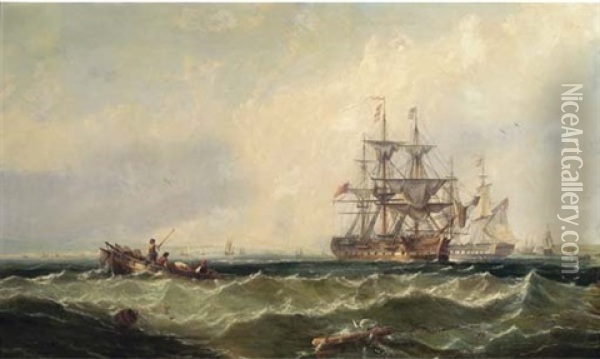 Panorama Of The Fleet Anchorage At Spithead Oil Painting - Charles Augustus Mornewick