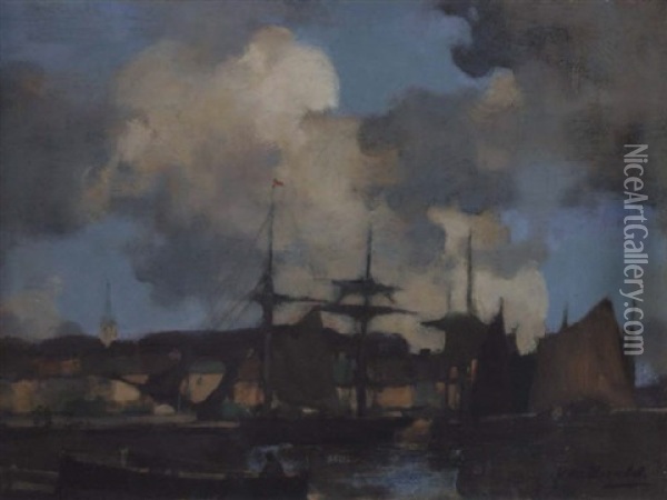 Arbroath Harbour Oil Painting - James Watterston Herald