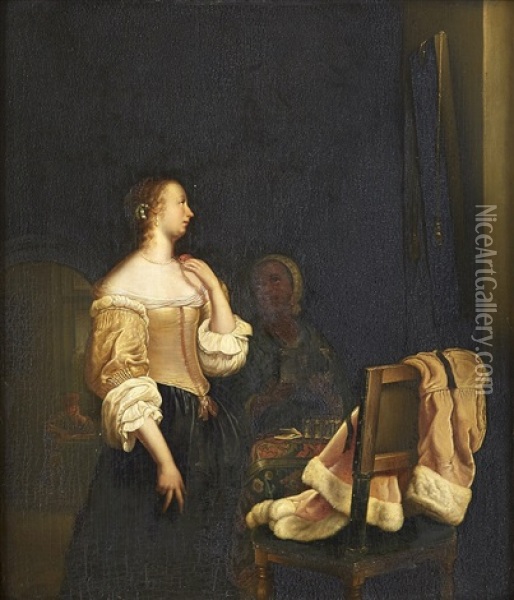 Interior Oil Painting - Frans van Mieris the Elder