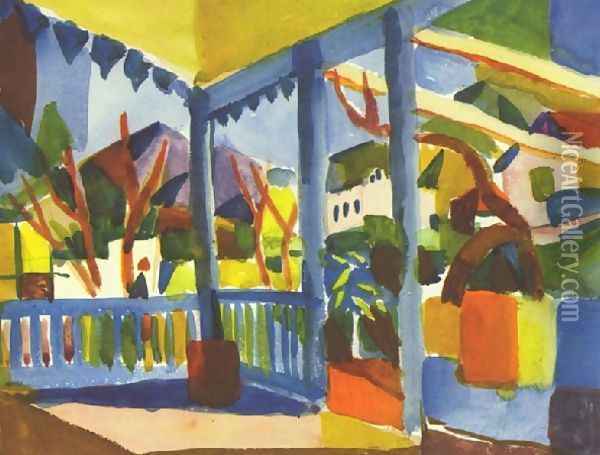 Terrace Of The Country House In St Germain Oil Painting - August Macke