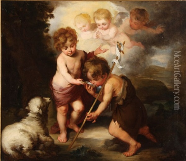 Christ And The Infant St.john The Baptust Oil Painting - Bartolome Esteban Murillo
