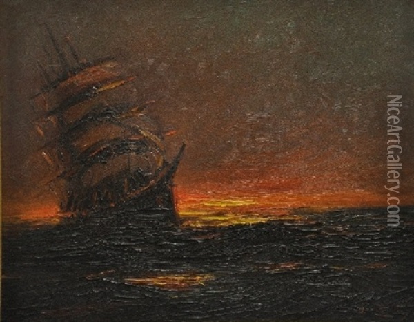 Fragata En El Crepusculo Oil Painting - Stephen Robert Koekkoek