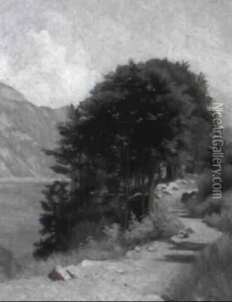 Sentier Au Bord Du Lac Oil Painting - Edouard John E. Ravel