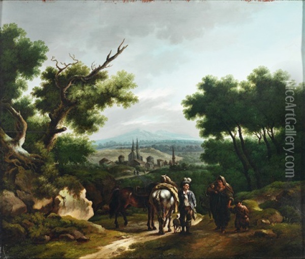 Blick Von Der Hohe Uber Stadtchen Auf Bergige Landschaft Oil Painting - Frederick De Moucheron