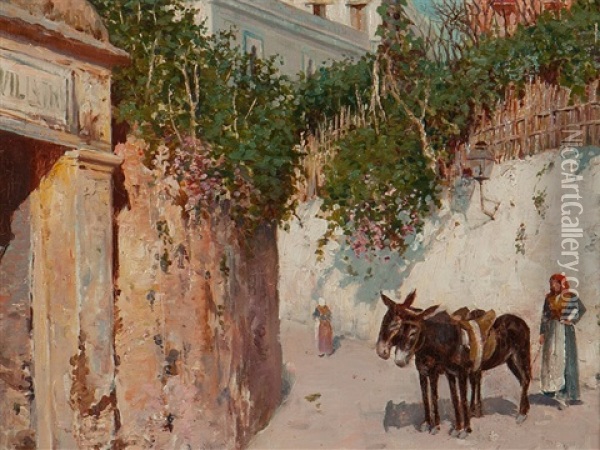Street Scene In Naples Oil Painting - Giuseppe Giardiello