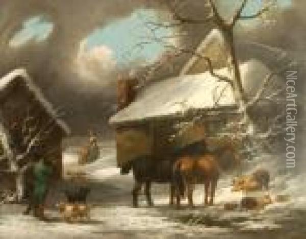 A Winter Scene With Figures Oil Painting - George Morland