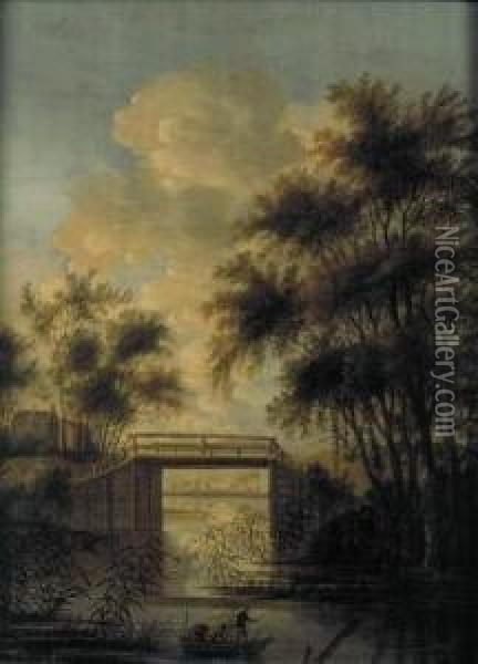 River Landscape With A Bridge Oil Painting - Anthony Jansz van der Croos