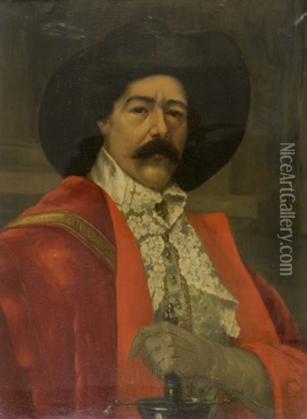 Portrait Of A Cavalier With Sabre Oil Painting - Alex De Andreis