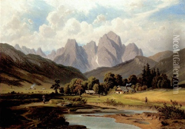 Almlandschaft Oil Painting - Josef Mayburger
