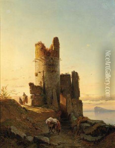 Die Ruine Eines Maurischen Wachturms Bei Gibraltar Oil Painting - Francois Antoine Bossuet
