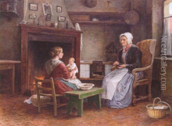 Interior Med Mor Och Barn Oil Painting - Bengt Nordenberg
