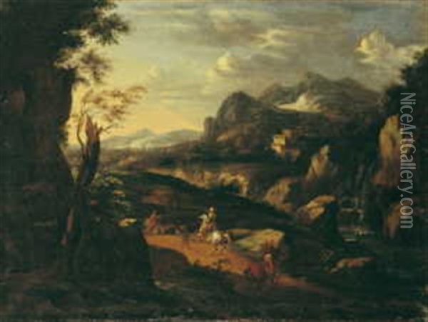 Italienische Gebirgslandschaft Mit Reitern Oil Painting - Pieter Mulier the Younger