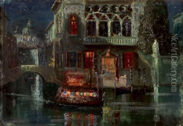Nachtliche Gondelfahrt In Venedig Oil Painting - Gerolamo Varese