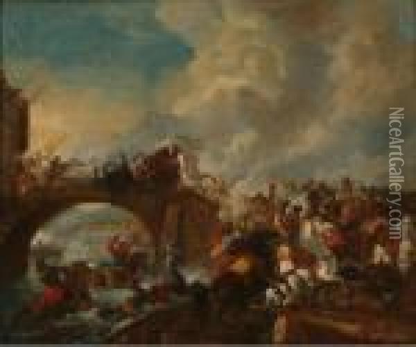 Heroic Continental Battle Scene Oil Painting - Jacques Courtois Le Bourguignon