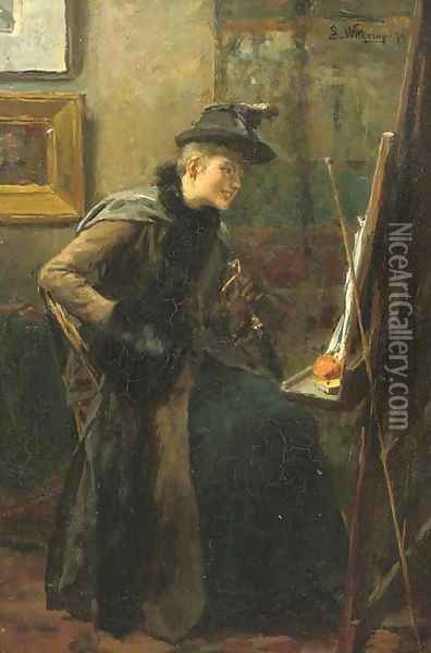 Girl in an atelier Oil Painting - Ernest Sigismund Witkamp